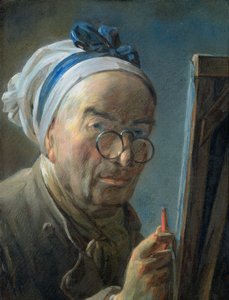 Selvportrett med et staffeli, ca. 1775-79 (pastell)